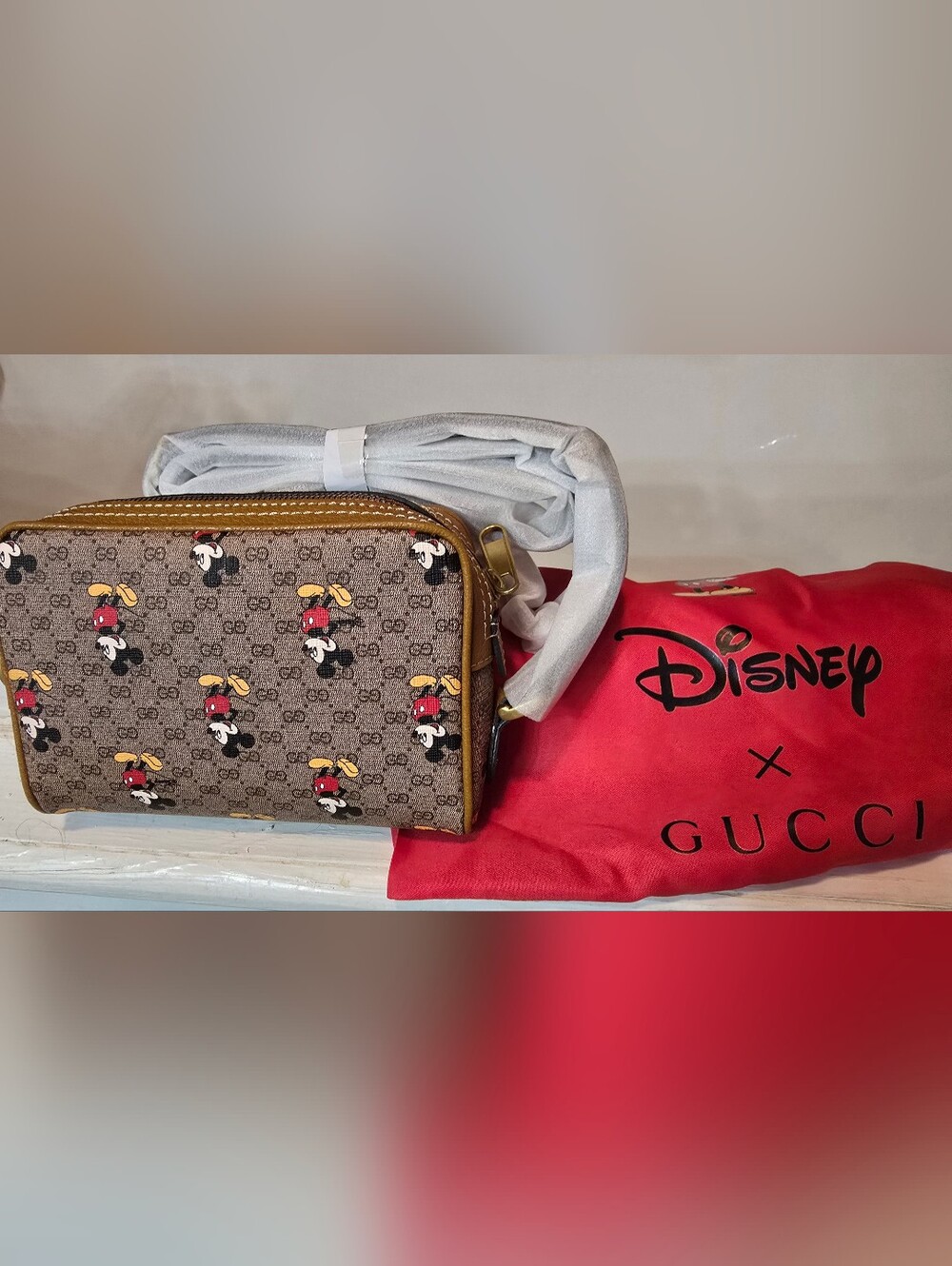 Disney Mickey Pattern Brown Crossbody Bag with Yellow Accents - Picture 2 of 3
